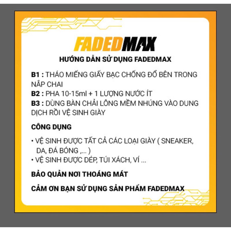 DUNG DỊCH VỆ SINH GIÀY FADEDMAX ( 250ml). CHUYÊN VỆ SINH : ( GIÀY, DÉP, BALO, TÚI ĐEO, .... )