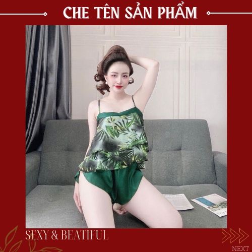 Đồ Ngủ Sexy Nữ 💖 VOAN MÁT 💖   Bộ Đùi Cột Dây Sau Quần Satin Phối Voan [ size 40<65kg] - Sun Shop | BigBuy360 - bigbuy360.vn
