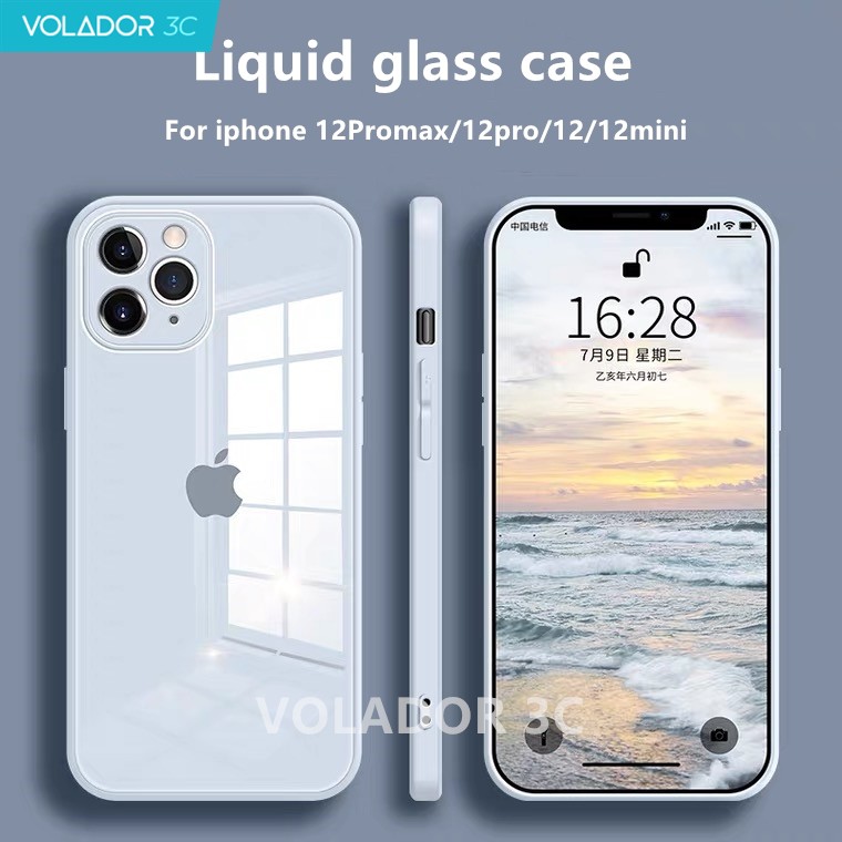 Ốp lưng thủy tinh Iphone Silicone lỏng chống trượt Cạnh vuông 9H Cứng cho iPhone 12 11 Pro Max XR XS Max 6 6s 7 8 Plus Chống va đập Vỏ bảo vệ máy ảnh | BigBuy360 - bigbuy360.vn
