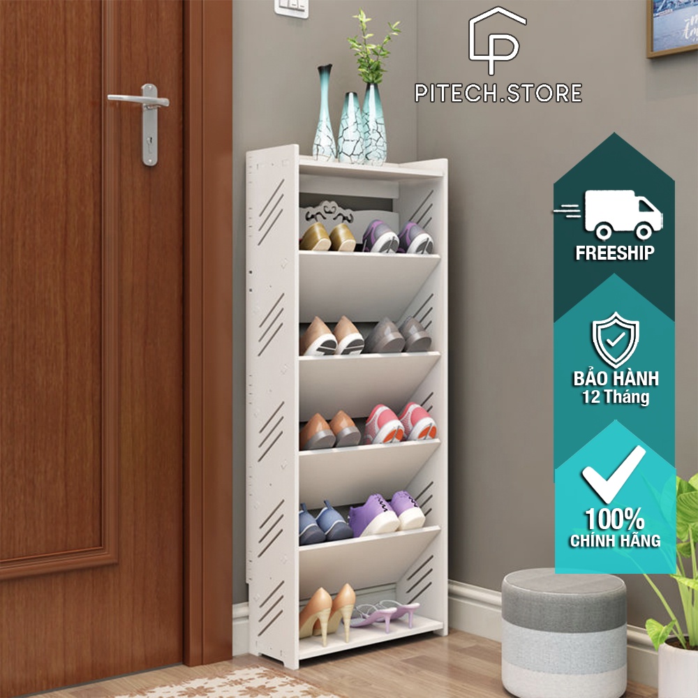 Kệ để giày gỗ nhựa 5 tầng màu trắng chống mốc, chống nước tuyệt đối - Pitech Store