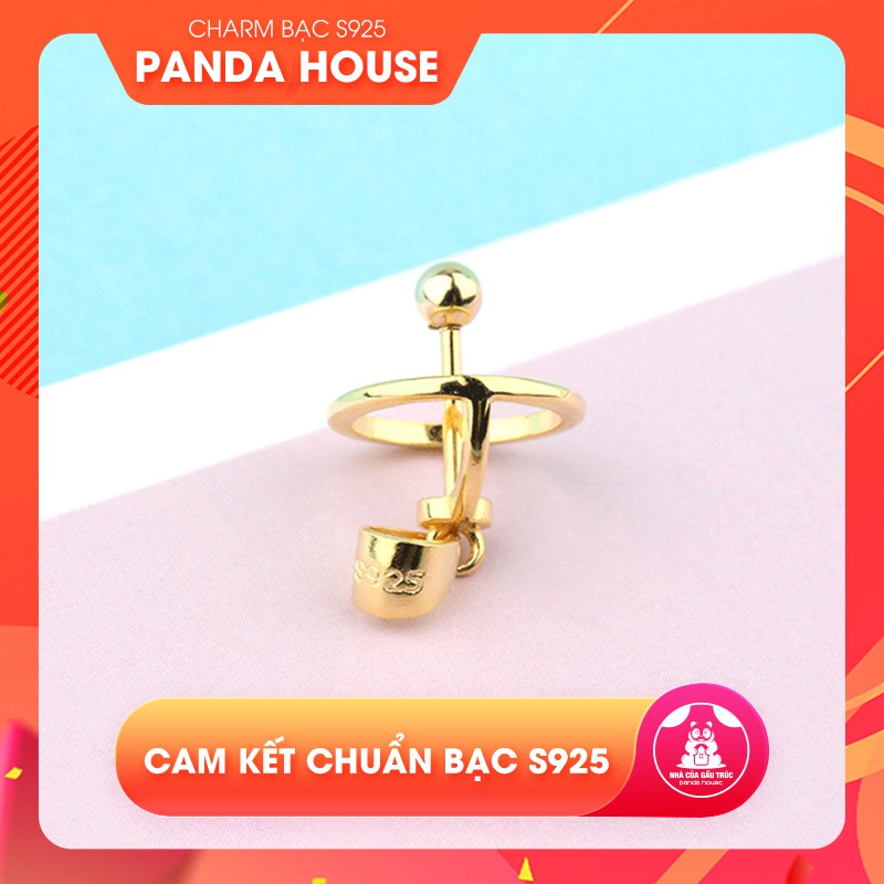 Charm bạc s925 làm mặt dây chuyền gắn hạt đá tròn hình chuông doremon mạ vàng 13.5*13mm - Panda House