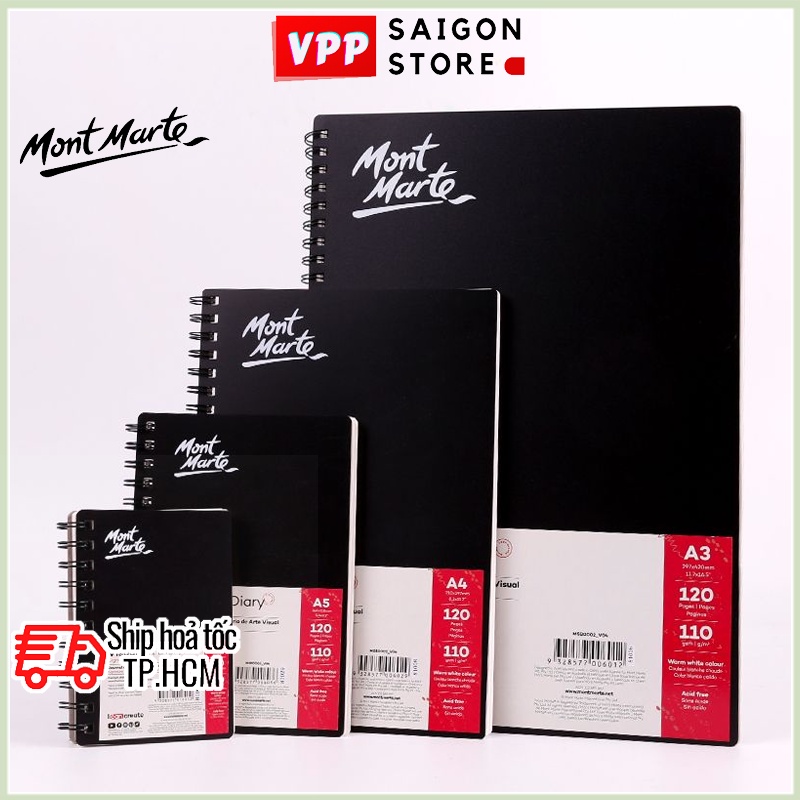 Sổ Sketch Book Mont Marte Bìa Cứng Gáy Lò Xo A3/ A4/ A5/ A6 - 120 Trang, 110gsm - MSB0002/MSB0003/MSB0004/MSB0072