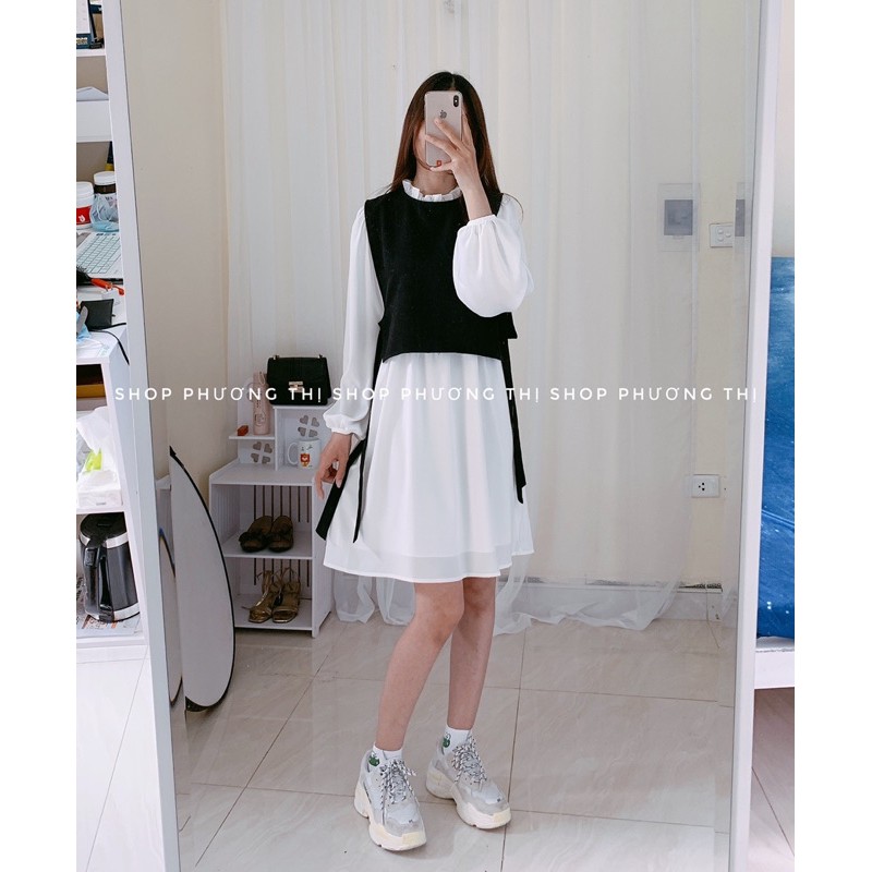 [Mã WASTUP9 giảm 10% tối đa 30K đơn 150K] Sét váy trắng voan kèm gile buộc nơ eo siêu xinh (hàng sẵn/hình shop tự chụp) | BigBuy360 - bigbuy360.vn