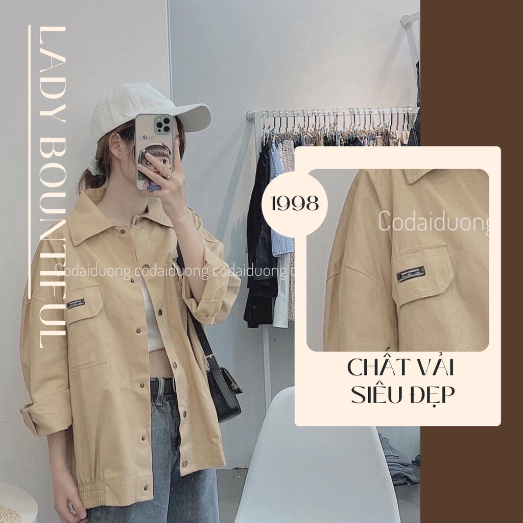 🌸Freeship🌸 Áo Blaze Kaki Nữ Túi Hộp Dài Tay dưới 62kg - In Hình Cúc Bấm Dáng Rộng 3 Màu G032 (Có video + Ảnh thật)
