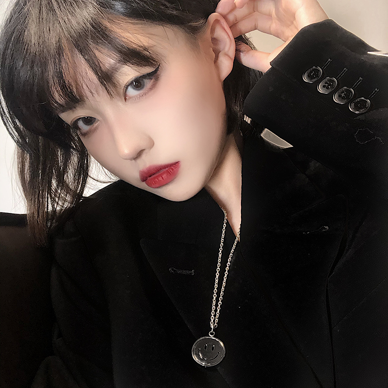 Dây Chuyền Hai Mặt Hình Mặt Cười Xoay Được Thời Trang Hip Hop 22011 ins