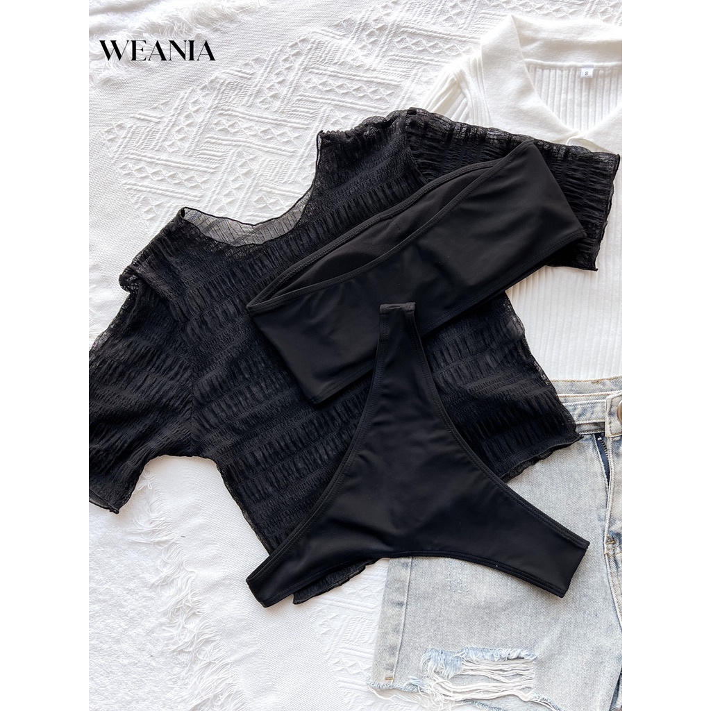 Bộ Đồ Bơi 3 Mảnh Áo Ống Che Phủ Xếp Ly Gợi Cảm Dành Cho Bạn Nữ