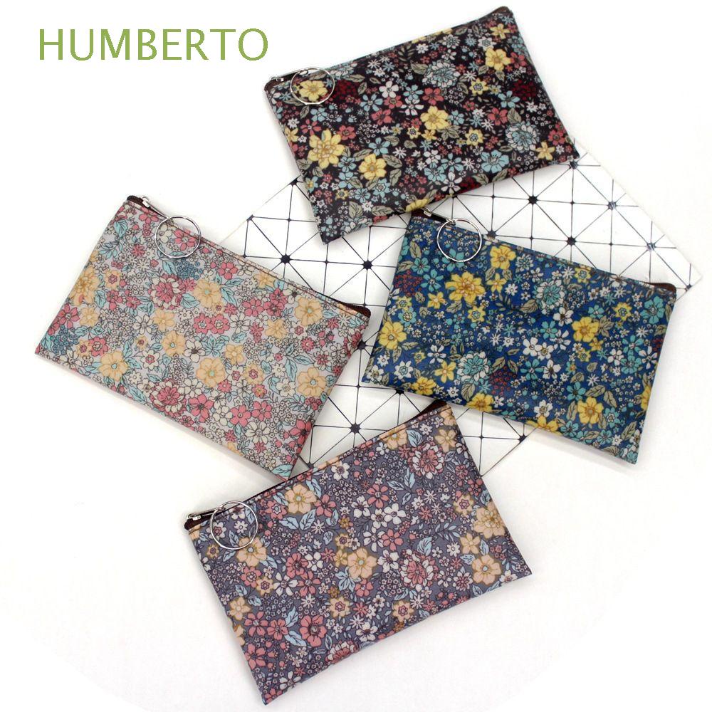 Ví Đựng Tiền Xu HUMBERTO Bằng Vải Cotton Hình Vuông Cỡ Nhỏ In Họa Tiết Hoa Kèm Móc Khóa Xinh Xắn Giá Đỡ