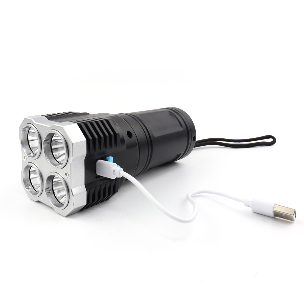 Đèn pin cầm tay JESSE 4 bóng siêu sáng 4 chế độ sáng sạc tích điện tiện lợi.