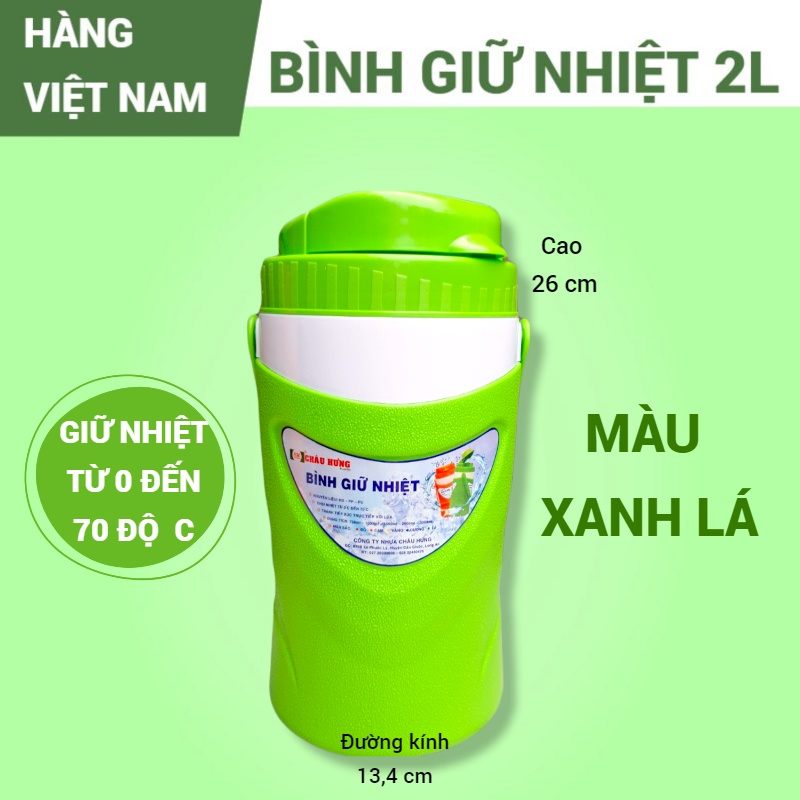 Bình giữ nhiệt nhựa 2 lít, ca đá nhựa 2L, giữ nóng giữ lạnh đều được, nắp vặn, vòi bật, có quai xách