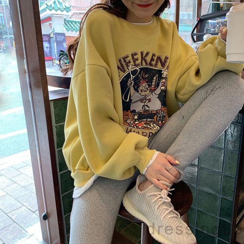 Áo thun tay dài cổ tròn dáng rộng in chữ thời trang mùa thu cho nữ