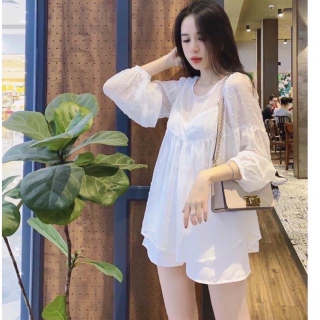 Set bộ áo babydol voan tơ bi nổi hai lớp quần sooc siêu đẹp l1