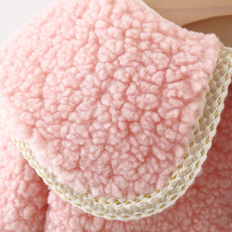 Áo khoác Mùa Đông Lông Xoắn Viền Ren Hai Túi Đắp Cho Bé Gái