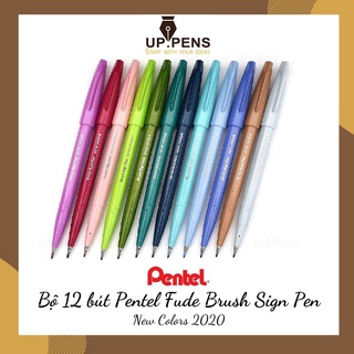 Bộ 12 màu bút brush viết calligraphy Pentel Sign Pen - Màu pastel (Pastel Colors)