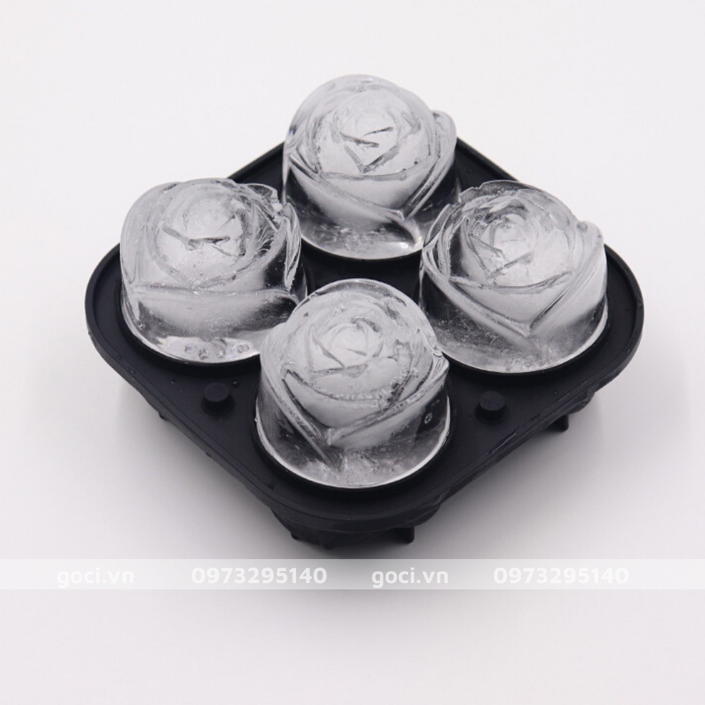 Khay làm đá silicon hình bông hoa hồng 4 viên khuôn làm đá có nắp chống khuẩn xinh xắn làm thạch trang trí đồ uống