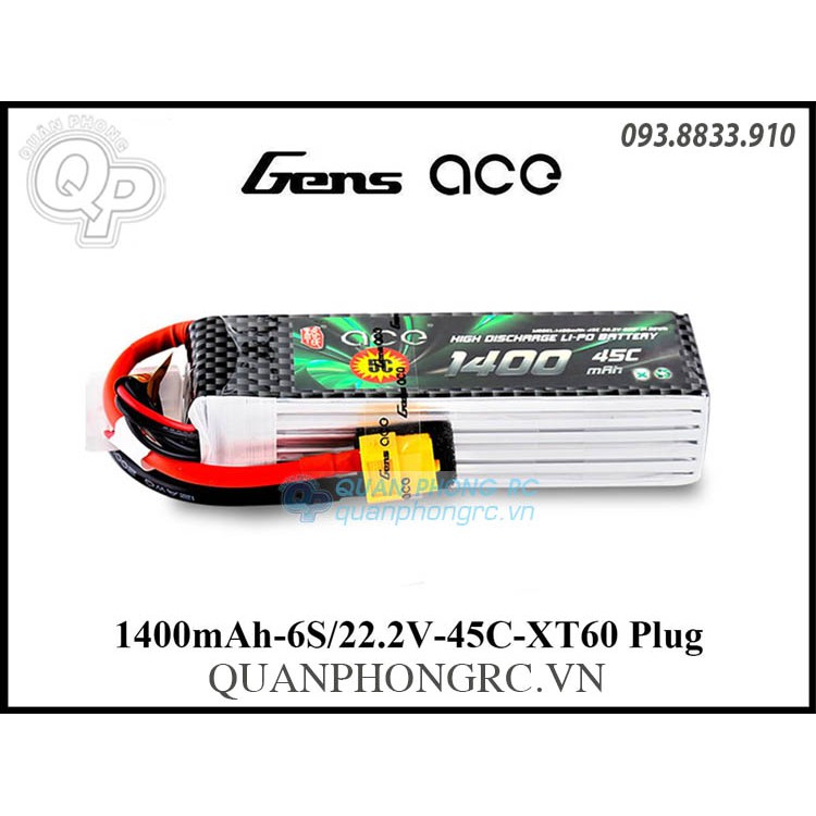 Pin ACE GENS 1400mAh 6S 45C 22.2V LiPo Battery XT60