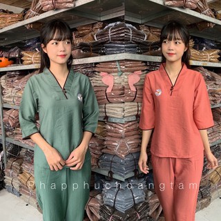 ĐỒ LAM ĐI CHÙA # BÀ LAI 2 NÚT THÊU HOA CÚC