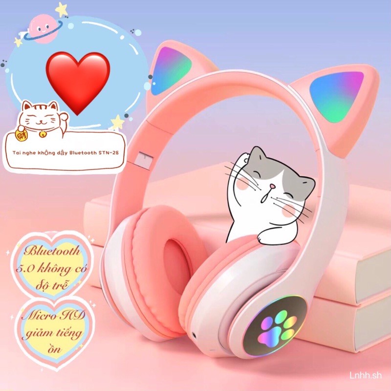 (Có ảnh thật) CHỤP TAI MÈO STN-28 BLUETOOTH CÓ ĐÈN LED HD VOICE STREAM GAME CHÂN MÈO SIÊU XINH 🐈 🐈