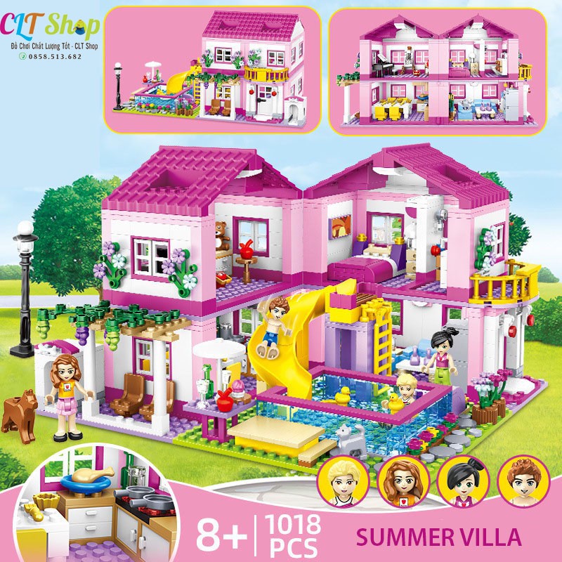 (1018+ mảnh 3 kiểu lắp) Đồ chơi xếp hình lắp ráp lego bé gái dạng lego friends biệt thự SUMMER VILLA 7348