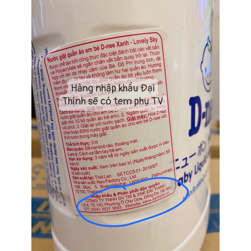 [DNEE CHÍNH HÃNG] Nước giặt Dnee Thái Lan chuẩn tem Đại Thịnh can to 3000ml