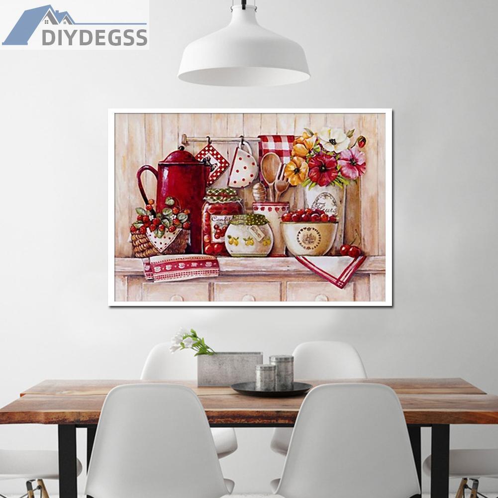 Tranh đính đá toàn bộ tự làm hình nhà bếp trang trí nhà cửa