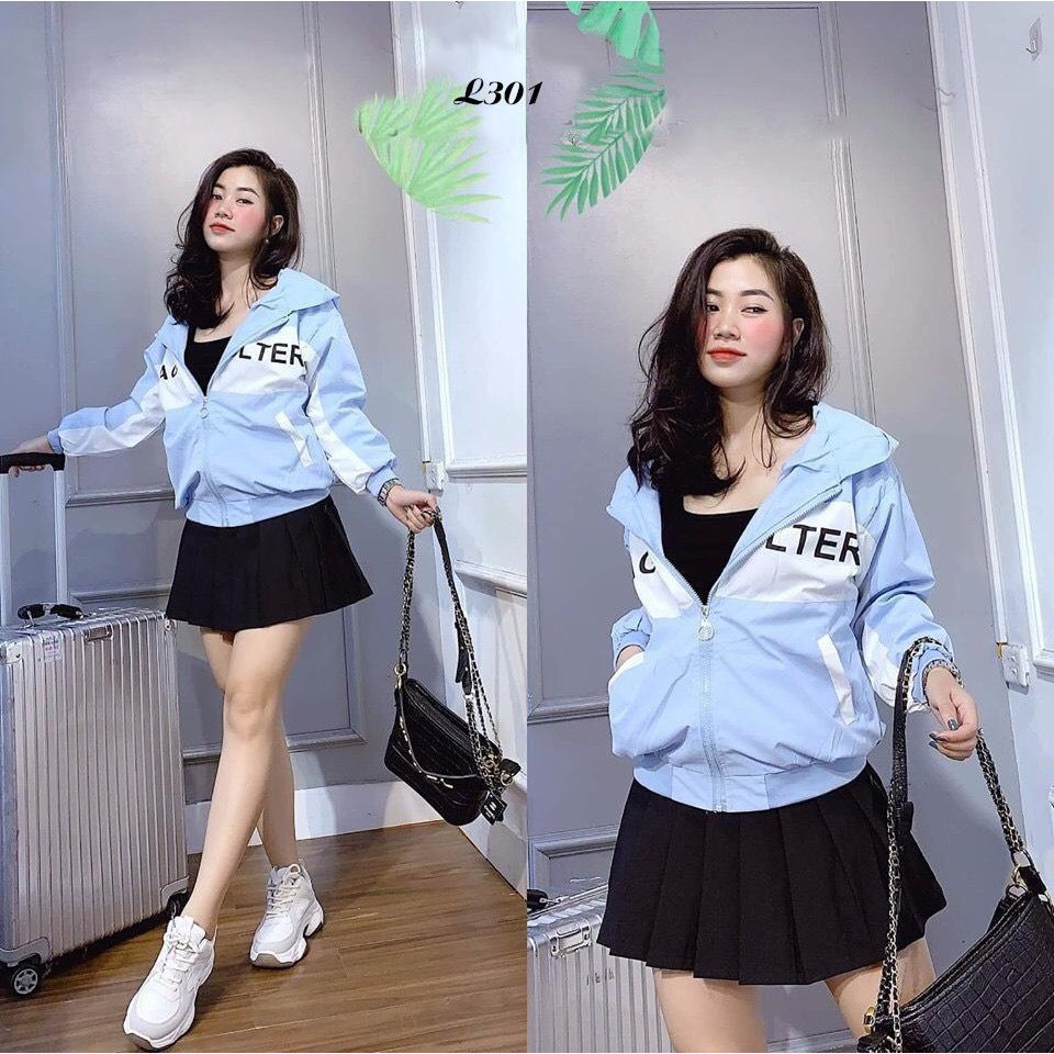 [R04] Áo khoác nữ dù thêu hoa không nón sọc bo xinh xinh - M228