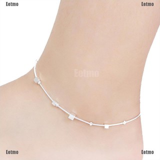 (Eetmo) 925 Silver Plated Cube Chain Anklet Bracelet Barefoot Sandal Beach Foot Jewelry