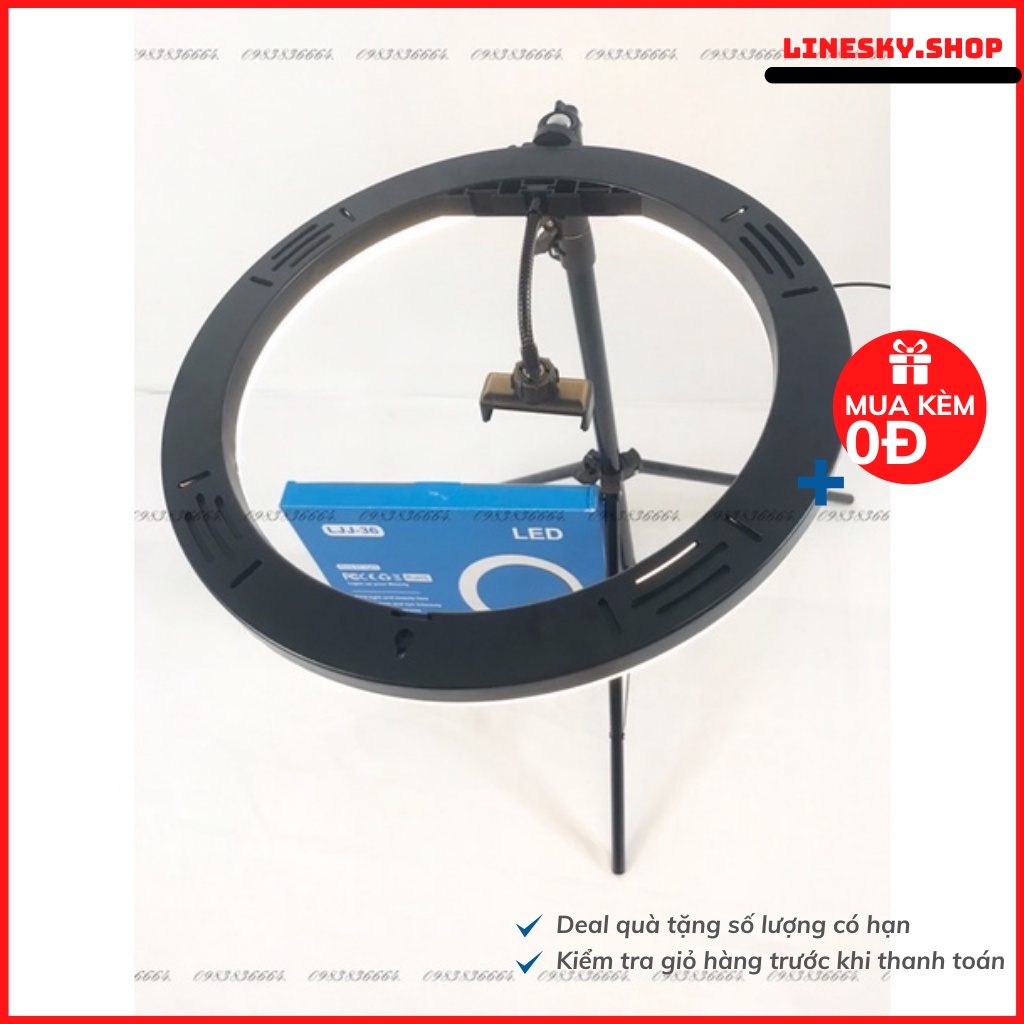 Đèn led live stream LJJ-36 1 kẹp điện thoại trợ sáng bán hàng,dạy online,makeup đường kính 36cm