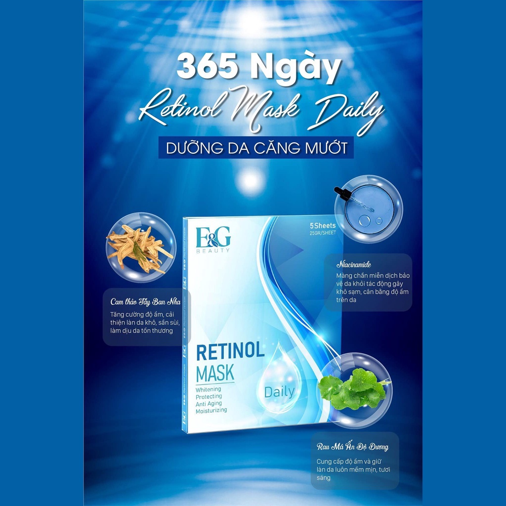 Mặt nạ Retinol E&G Beauty Daily trắng sáng căng bóng, Mask chống lão hóa 25g x 5 miếng 1 Hộp