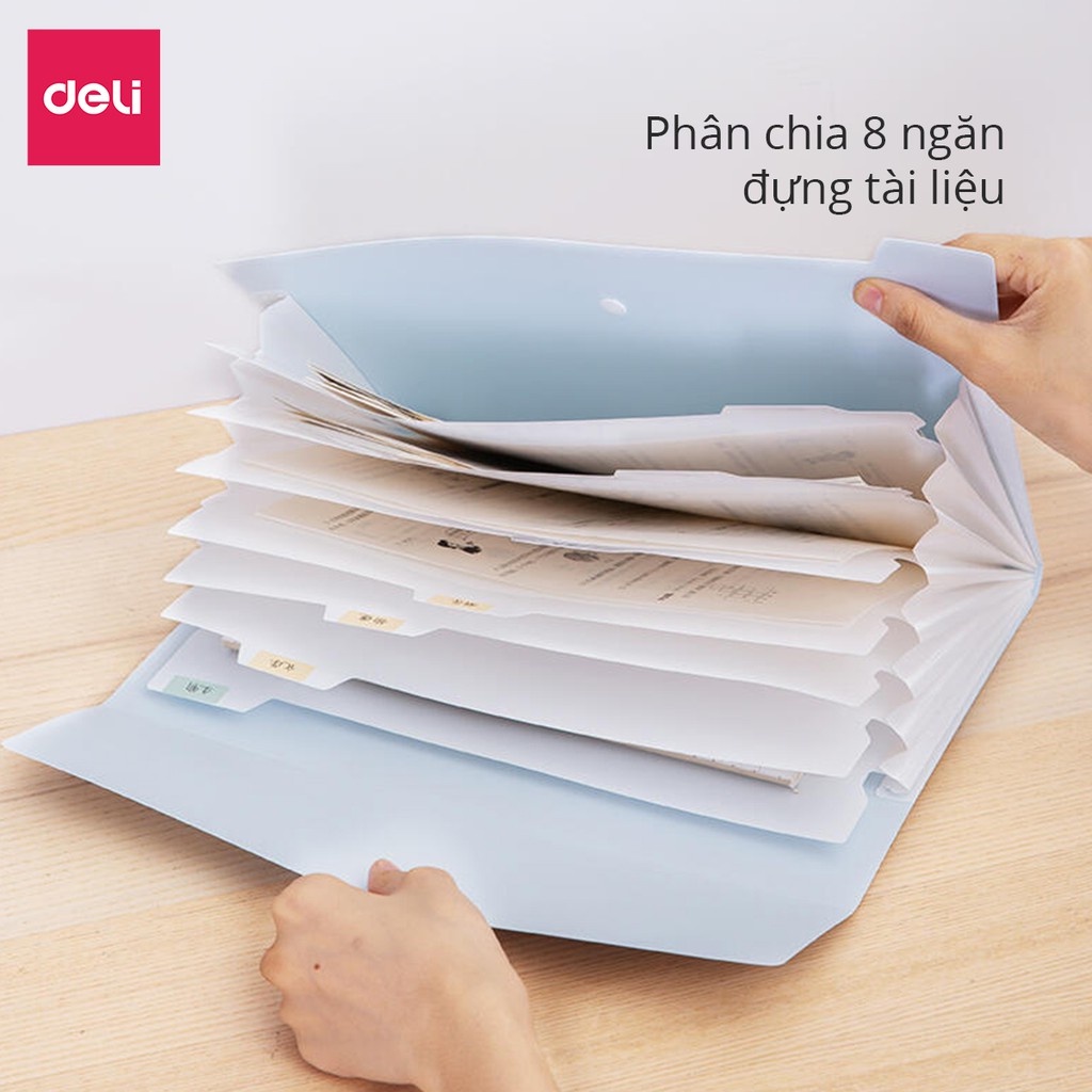 Cặp đựng tài liệu A4 Deli - 8 ngăn phân trang - file lưu trữ tài liệu - Xanh Dương/ Xanh lá/ Xám - 72456
