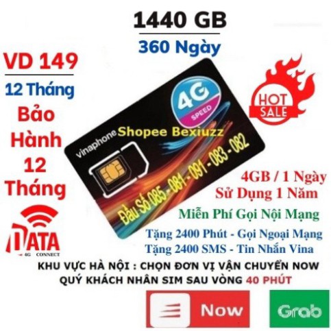 SIÊU RẺ QUÁ Ạ [FreeShip] Sim 4G Vina VD89 VD149 Miễn Phí Data 2GB - 4GB 1 Ngày Và Gọi 12 Tháng Không Cần Nạp Tiền SIÊU R