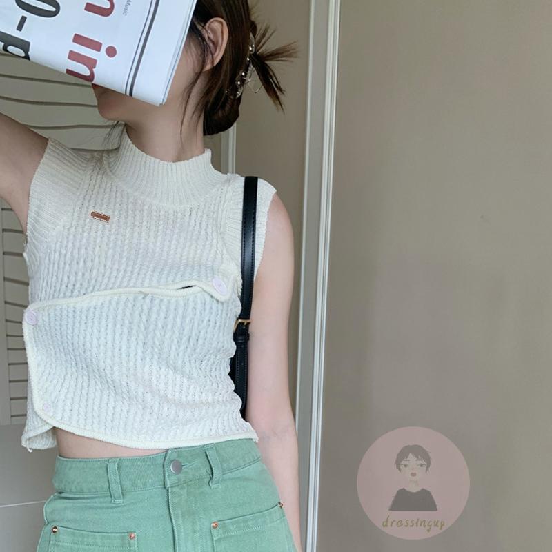 Áo Dệt Kim Sát Nách Màu Trơn Cổ Cao Thời Trang Mùa Hè Cho Nữ