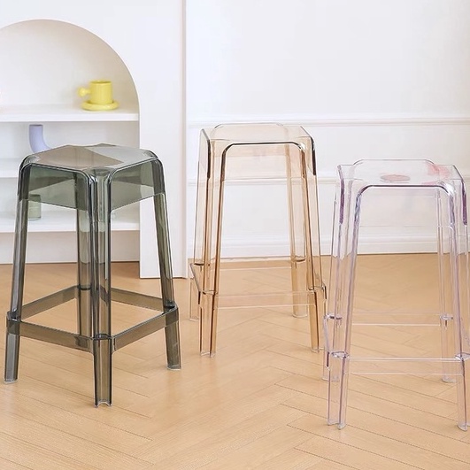 SẴN 75cm TRẮNG Ghế Bar Acrylic siêu cứng trong suốt cao cấp mặt ghế hình vuông Bar Chair hiện đại , ghế quầy Bar