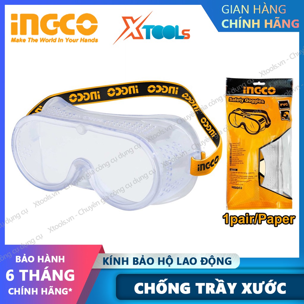 Kính bảo hộ cao cấp INGCO HSG02 kính bảo vệ mắt trong suốt chống tia UV đọng sương bắn nước hoá chất bụi bẩn mạt sắt