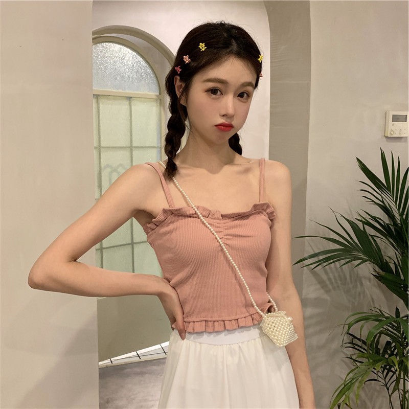 Áo hai dây vải gân màu trơn thời trang cho nữ | BigBuy360 - bigbuy360.vn