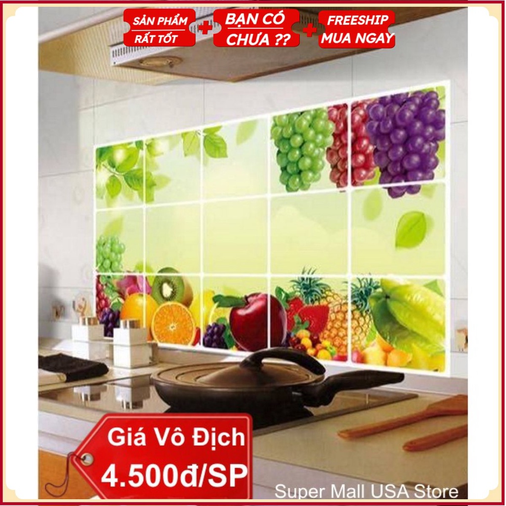 Bán Sỉ 10 Miếng Dán Cách Nhiệt Nhà Bếp 45x75 (Giao Đa Dạng Mẫu) - Không Thấm Nước Dầu Mỡ - Giấy và decal dán tường