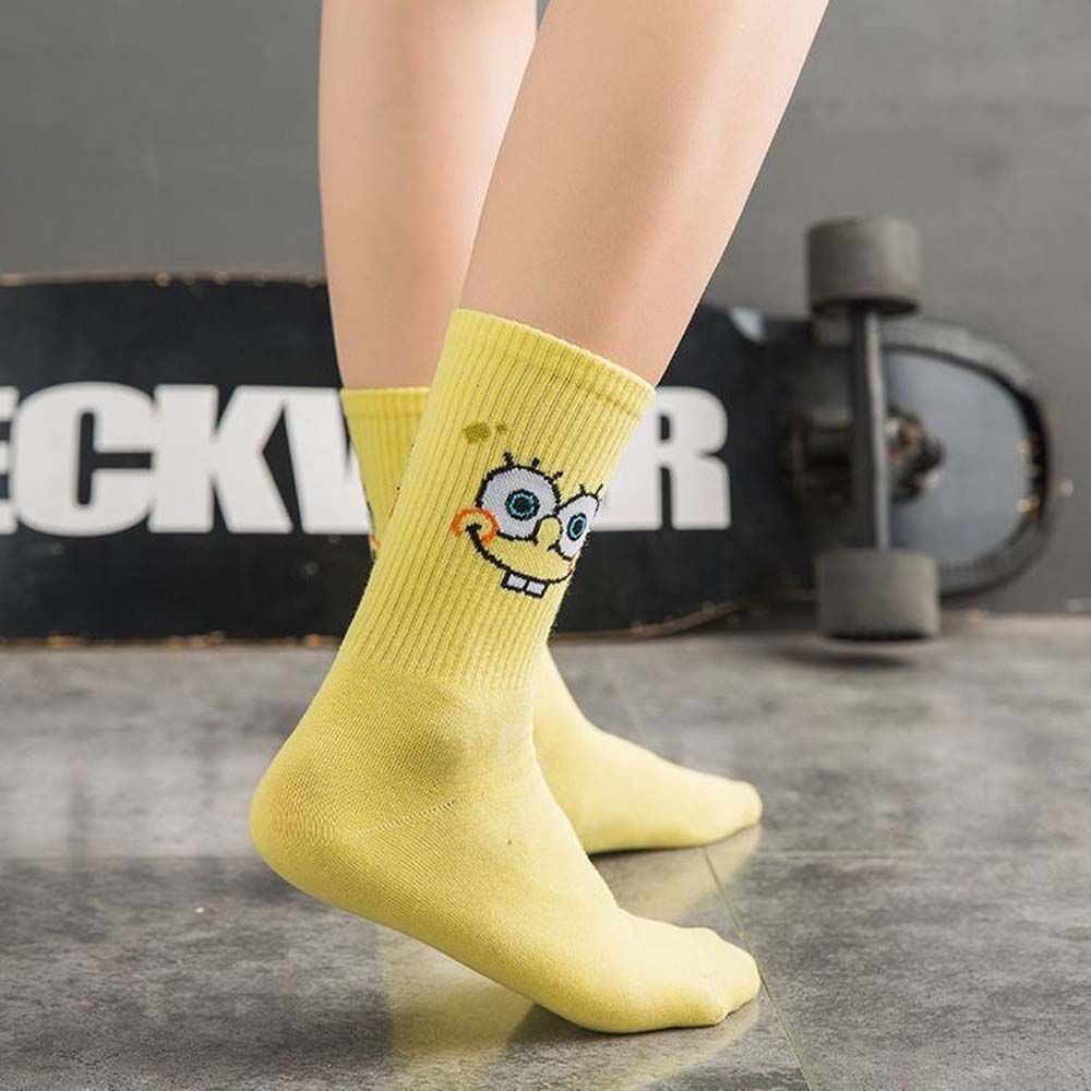 Vớ thể thao họa tiết hoạt hình SpongeBob phong cách đường phố Hàn Quốc cho nam và nữ