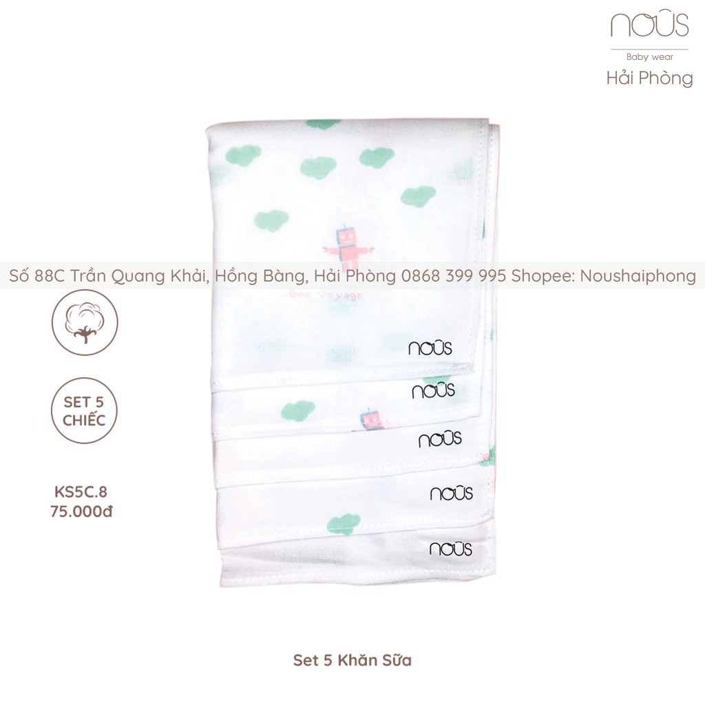 Set 5 Khăn Sữa Hình Robot Hồng Nous