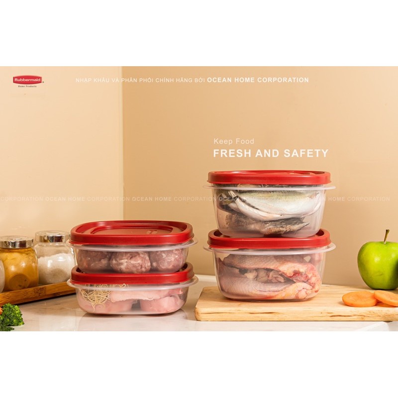 Bộ 10 hộp đựng thực phẩm RUBBERMAID CHÍNH HÃNG có nắp màu đỏ bằng nhựa PP cao cấp | BigBuy360 - bigbuy360.vn
