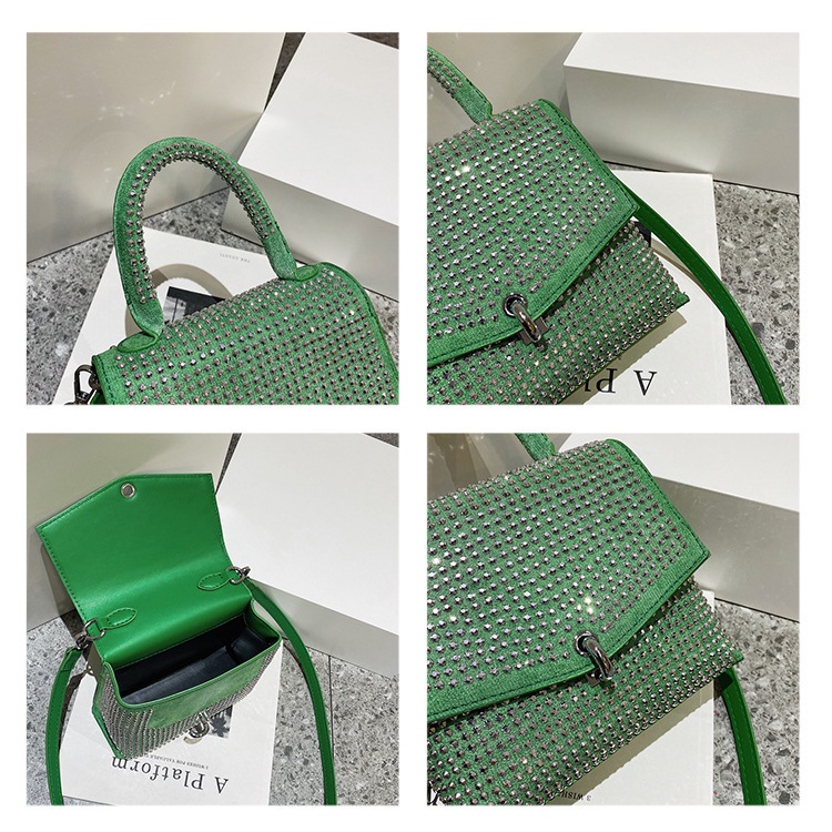 Túi Đeo Chéo Dáng Vuông Nhỏ Đính Đá Kiểu retro Thời Trang Mới