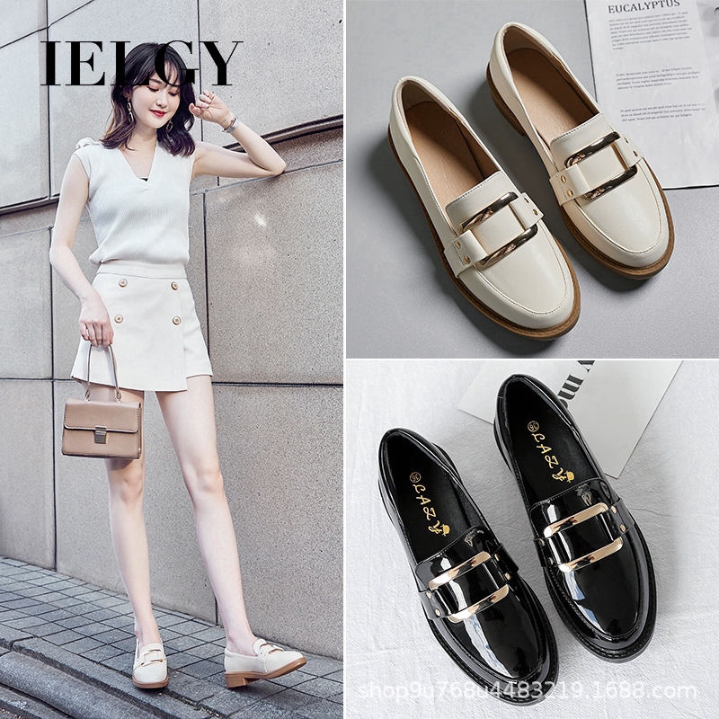 IELGY Giày da mũi tròn phong cách cổ điển sành điệu cho nữ
