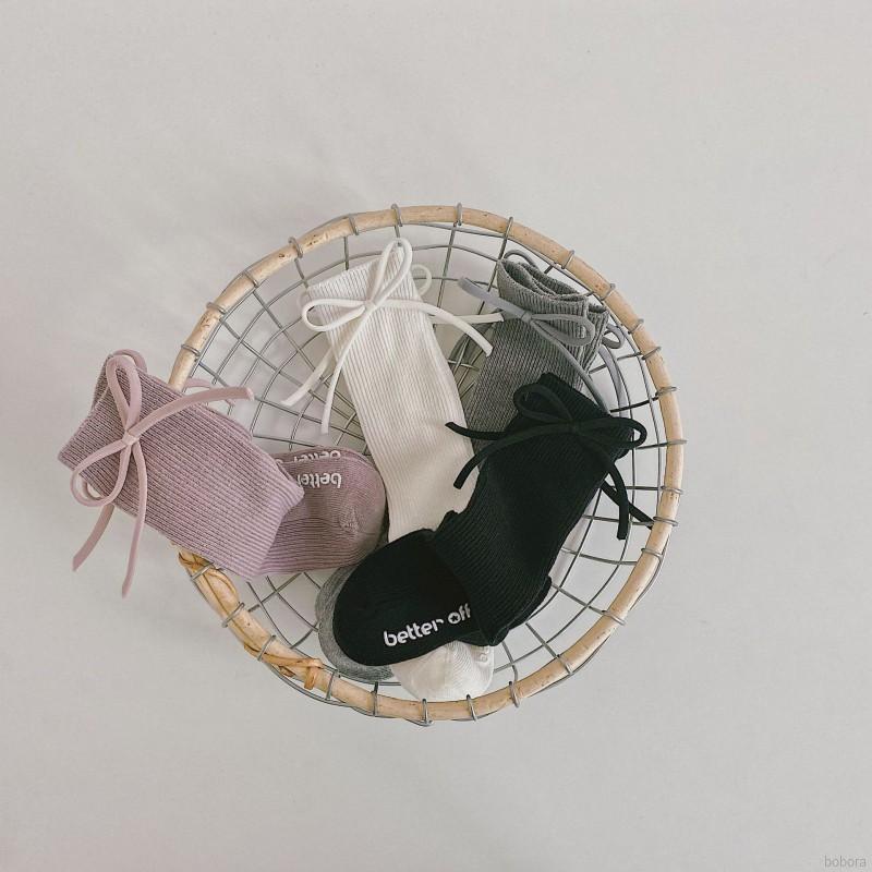 Vớ cotton đính nơ xinh xắn màu sắc đơn giản cho bé gái 1-8 tuổi