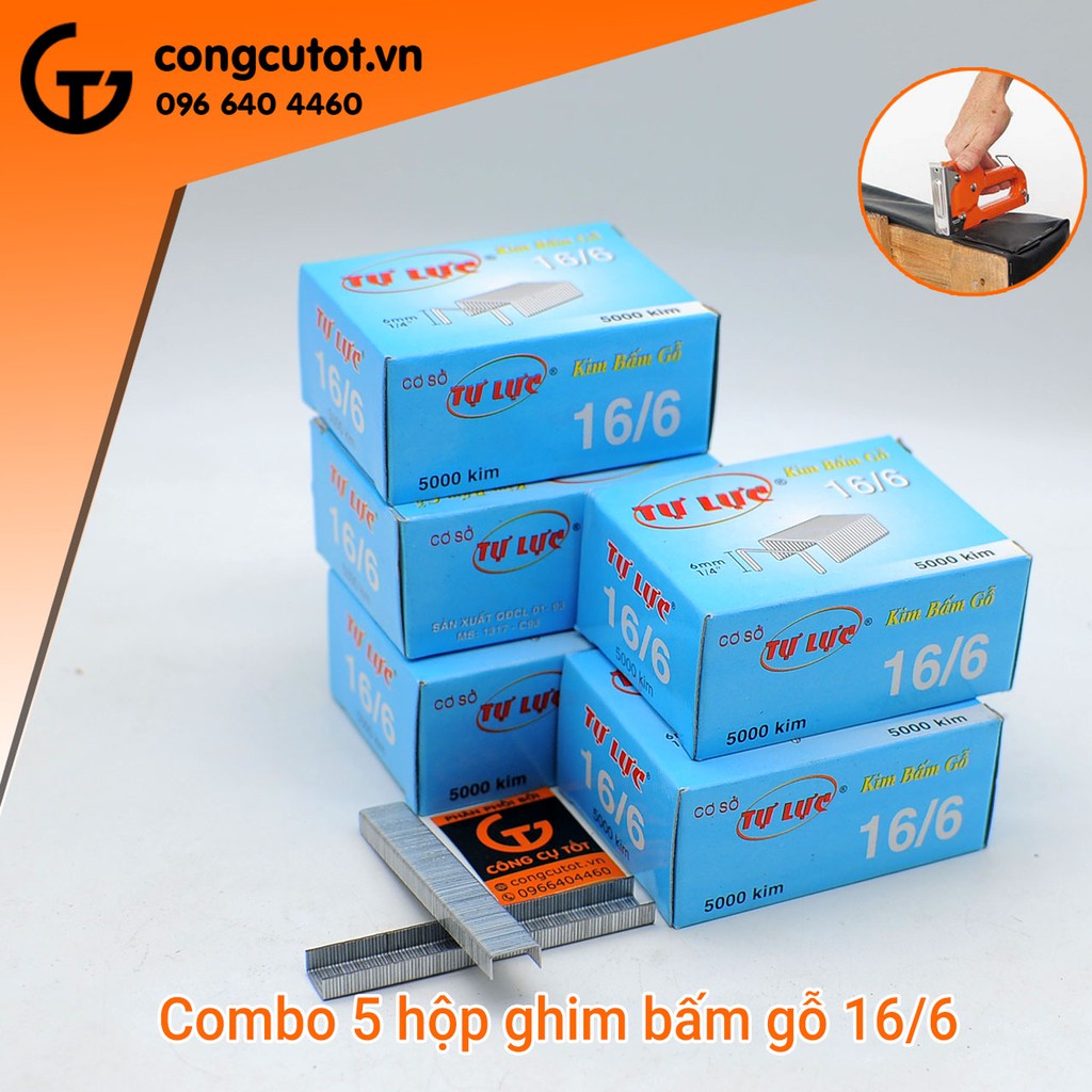 Bộ 5 hộp ghim bấm gỗ 16/6 tự lực