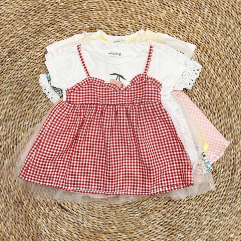 Đầm váy bé gái hàng Quảng Châu xinh đẹp dáng Baby doll chất thô mỏng từ 1-4 tuổi - VQC