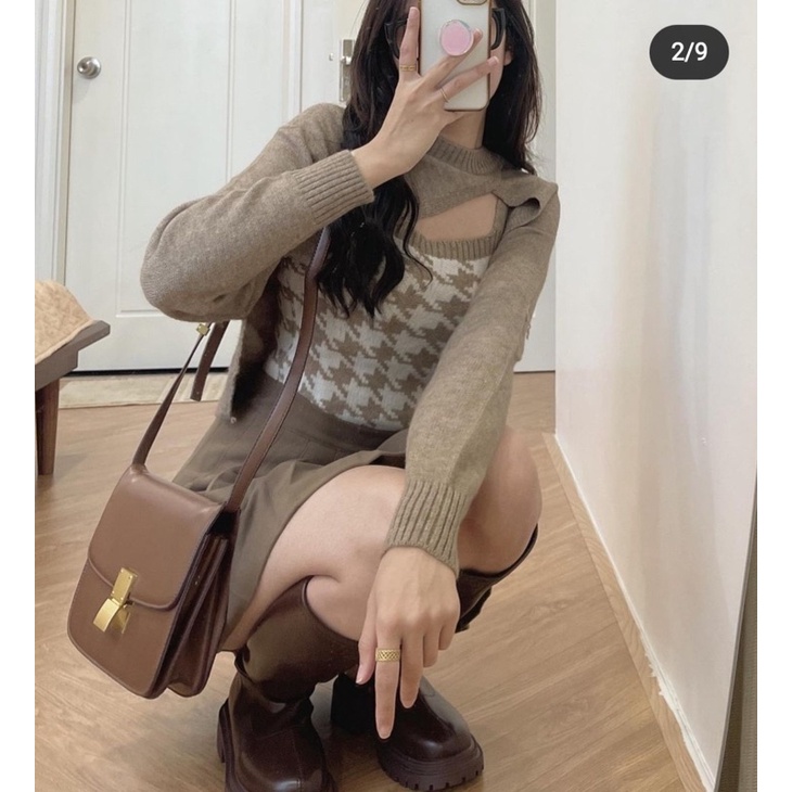 [HÀNG SẴN]SET ÁO LEN PHỐI KẺ ZICZAC CUT OUT LẠ MẮT HÀNG QUẢNG CHÂU | BigBuy360 - bigbuy360.vn