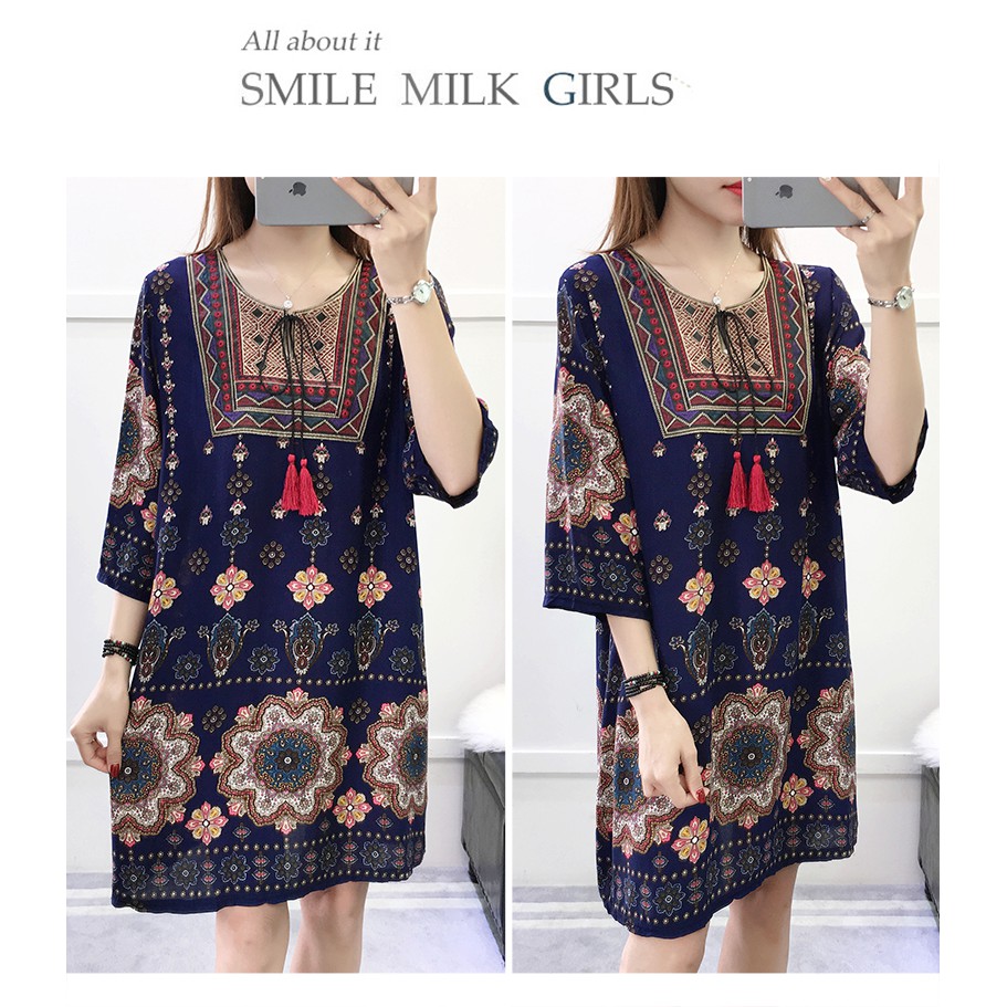 Đầm dáng rộng chất Cotton hoạ tiết hoa thêu có size lớn | BigBuy360 - bigbuy360.vn