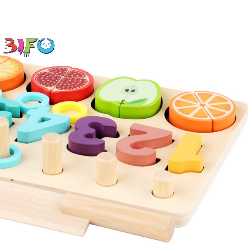 Bộ giáo cụ Montessori bằng gỗ học đếm số, tính khối cột và cắt hoa quả cho bé phát triển tư duy chính hãng Moondog