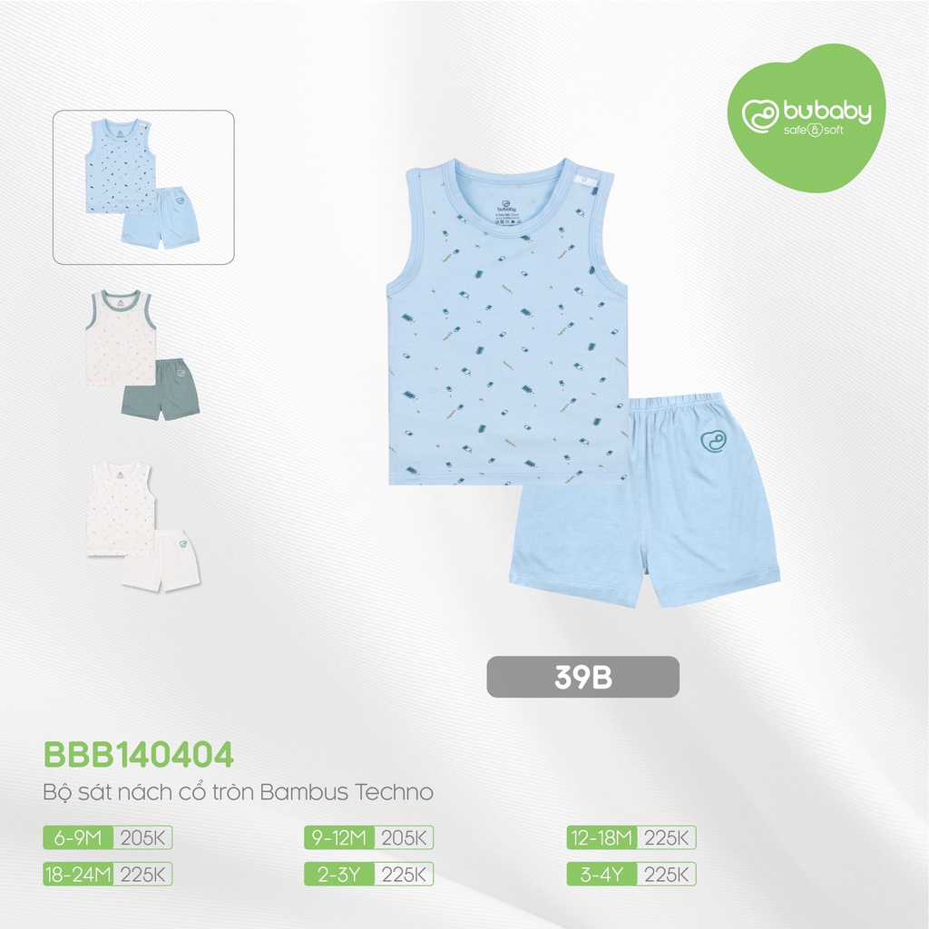 Bộ sát nách cổ tròn Bu Bambus Techno Bubaby cho bé từ 6 tháng- 4 tuổi