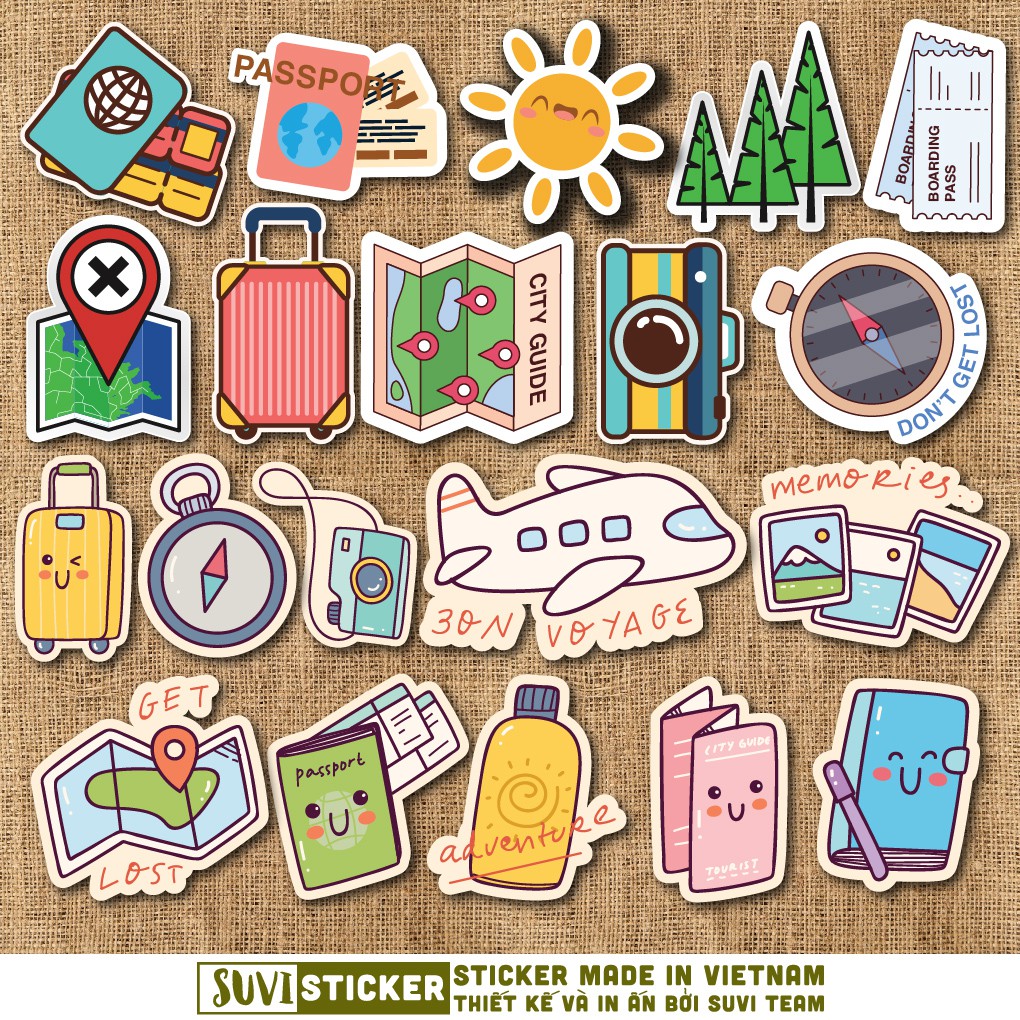 50 Sticker Travel chống nước sticker dán laptop, điện thoại, đàn guitar, mũ bảo hiểm, vali. MSP: SV212