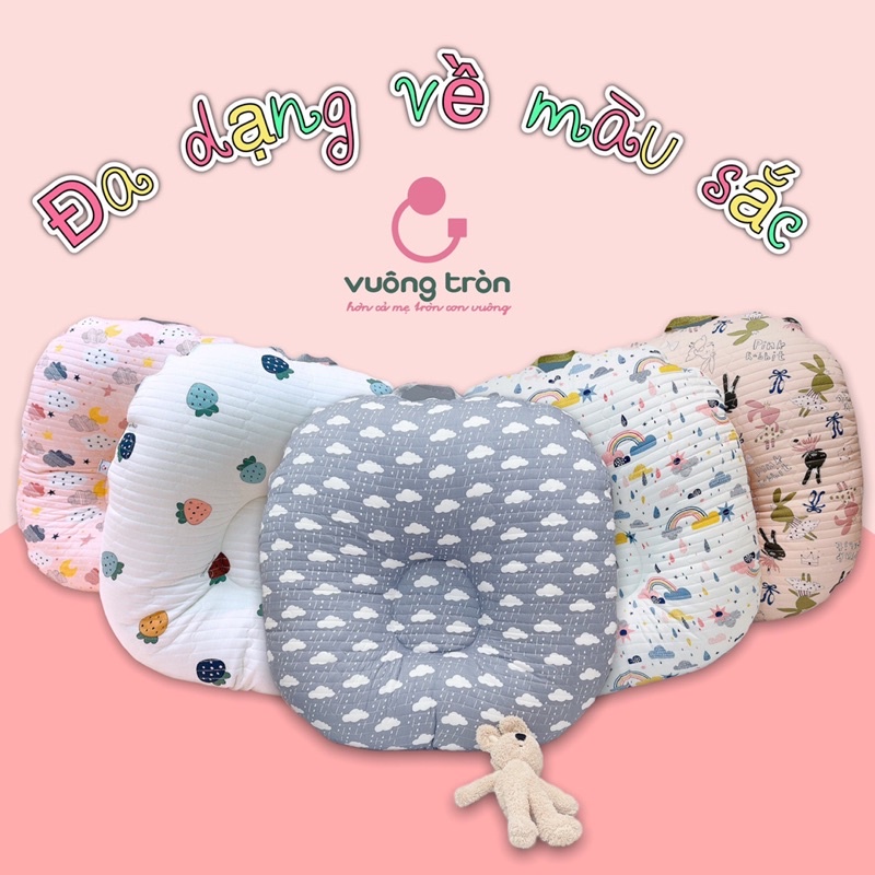 Gối chống trào ngược cao cấp Vuông Tròn cotton Hàn chần bông, chống nôn trớ an toàn cho bé (Bao gồm vỏ gối và ruột)