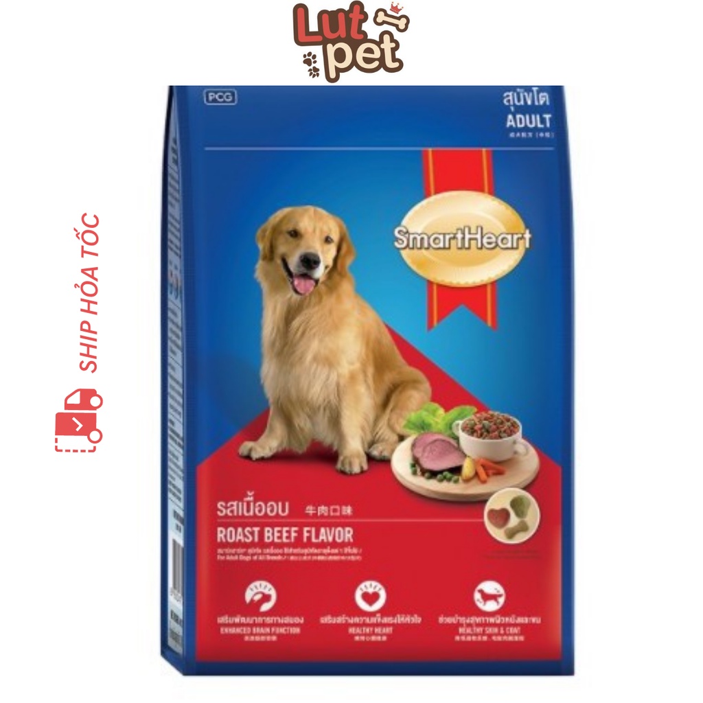 Thức ăn hạt cho chó lớn Smartheart Adult - hạt khô cho cún ( vị thịt Bò nướng 400gr ) - lutpet